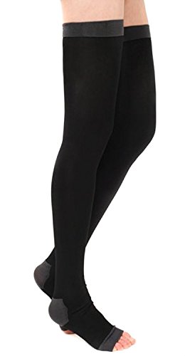 TININNA Medias de compresión para muslo para hombres y mujeres,Adelgazantes de compresión medias de los calcetines yoga del sueño durante la noche hasta el muslo de las polainas Calcetines Calcetines Toeless(Negro)