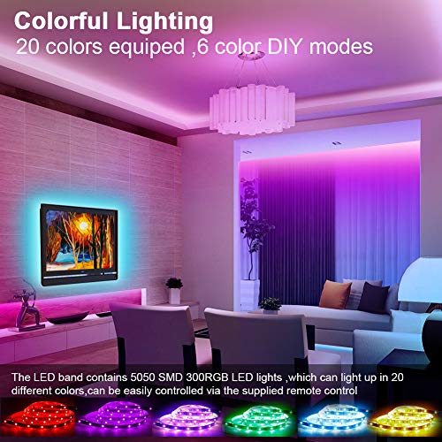 Tira LED 5M, Romwish RGB SMD 5050 Luces LED Kit de Cambio de Color con Control Remoto de 44 Teclas y Fuente de Alimentación, para Dormitorio, Cocina, TV, Fiesta, Decorativas Habitacion