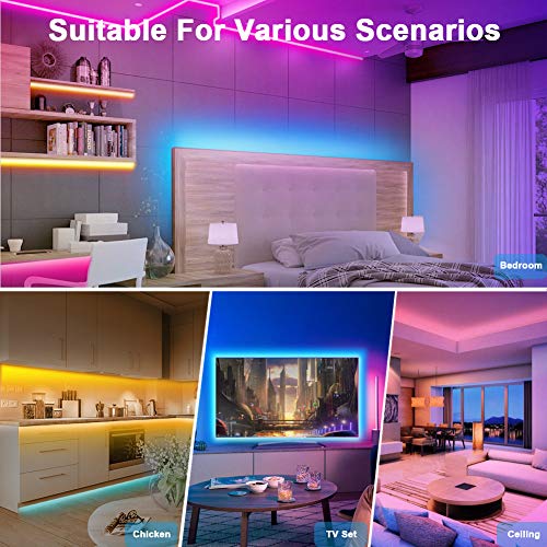 Tira LED 5M, Romwish RGB SMD 5050 Luces LED Kit de Cambio de Color con Control Remoto de 44 Teclas y Fuente de Alimentación, para Dormitorio, Cocina, TV, Fiesta, Decorativas Habitacion