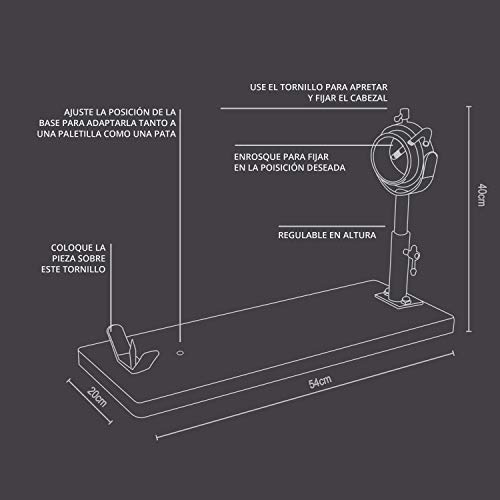 TM Electron HOCU102 Jamonero de madera de acacia con cabezal adaptable telescópico metálico, sistema giratorio y base ajustable para pata o paletilla