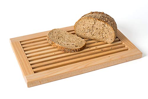 TNNature Tabla para cortar pan con ranura para migas y recogemigas | Madera de haya 40 x 25 x 2,5 cm