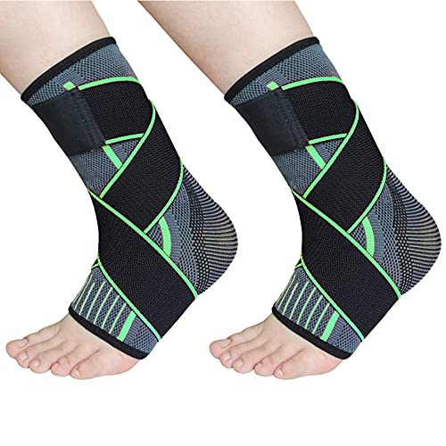 TOFBS Tobillera de compresión ajustable para hombre, mujer, soporte de tendón de Aquiles, fascitis plantar, estabilizar ligamentos, alivia el dolor hinchazón y dolor de tobillo (verde, M)