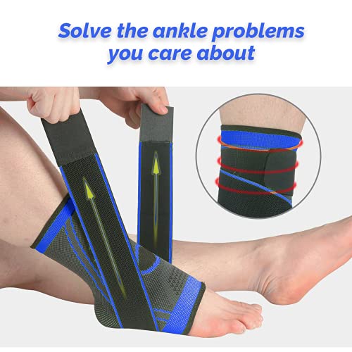 TOFBS Tobillera de compresión ajustable para hombre, mujer, soporte de tendón de Aquiles y fascitis plantar, estabiliza los ligamentos, alivia la hinchazón y el dolor de tobillo (azul)