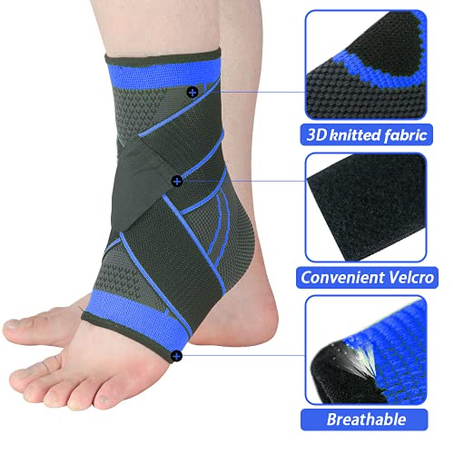 TOFBS Tobillera de compresión ajustable para hombre, mujer, soporte de tendón de Aquiles y fascitis plantar, estabiliza los ligamentos, alivia la hinchazón y el dolor de tobillo (azul)