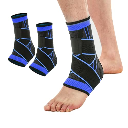 TOFBS Tobillera de compresión ajustable para hombre, mujer, soporte de tendón de Aquiles y fascitis plantar, estabiliza los ligamentos, alivia la hinchazón y el dolor de tobillo (azul)