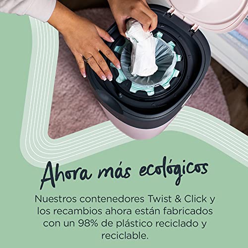 Tommee Tippee Contenedor para Pañales Avanzado Twist and Click, Nuevo Sistema Ecológico, Incluye 6 Recambios con Película GREENFILM, Blanco