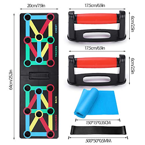 TOMSHOO 12-en-1 Push Up Board, Tablero Plegable Multifuncional con Código de Color, Mango, Banda Elástica para Ejercicios en el Hogar