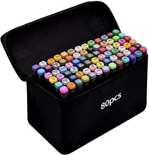 TongfuShop Rotulador de 80 Colores Marker Pen Marcadores Manga Creativos de Rotulador de Punta Doble ara Acuarela Graffiti para Principiantes Set de Rotuladores de Boceto Hecho Mano