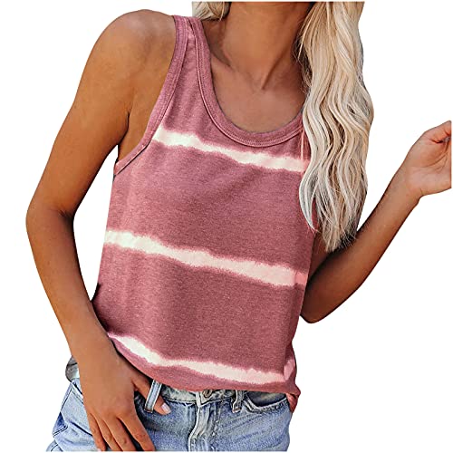 Top Casual de Mujer Camiseta Holgada de Mujer Cuello Redondo Camiseta Cabestrillo de Rayas de Color Liso Manga Corta Sin Mangas Traje de BañO de Cuello Redondo