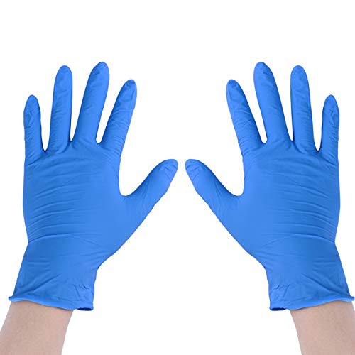 TOPBATHY 100 Piezas Guantes de Examen de nitrilo Desechables sin Polvo Guantes de Goma de látex Guantes de Grado alimenticio Cocina Servicio de Alimentos Guantes de Limpieza Talla s (Azul)