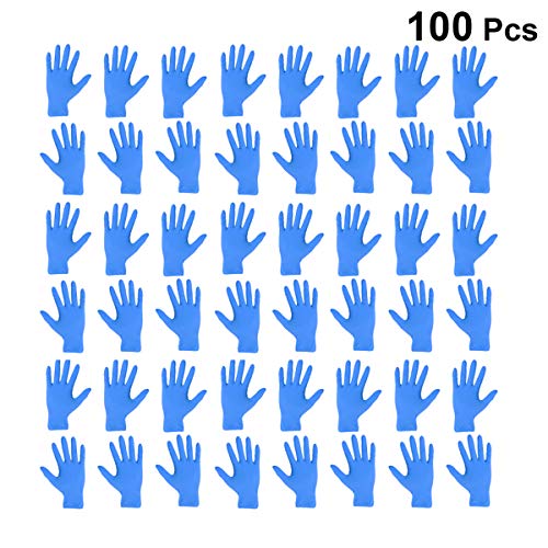 TOPBATHY 100 Piezas Guantes de Examen de nitrilo Desechables sin Polvo Guantes de Goma de látex Guantes de Grado alimenticio Cocina Servicio de Alimentos Guantes de Limpieza Talla s (Azul)