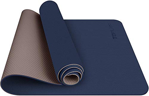 TOPLUS Esterilla Yoga Antideslizante Alfombrilla de Yoga Esterilla Pilates Esterilla Deporte- con Correa de Hombro 183cm x 61cm (Azul Oscuro+café)