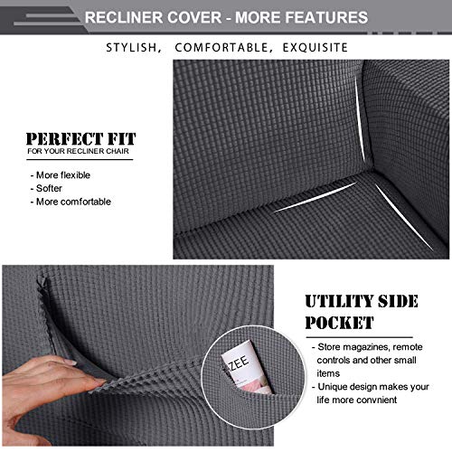 TOPOWN Funda de Sillón Relax Elástica Completo Protector para Sillón Reclinable, Gris Claro, con Orificio para el asa de la Silla eléctrica Relax