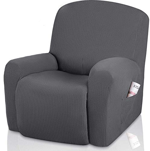 TOPOWN Funda de Sillón Relax Elástica Completo Protector para Sillón Reclinable, Gris Claro, con Orificio para el asa de la Silla eléctrica Relax