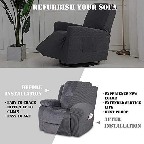 TOPOWN Funda de Sillón Relax Elástica Completo Protector para Sillón Reclinable, Gris Claro, con Orificio para el asa de la Silla eléctrica Relax