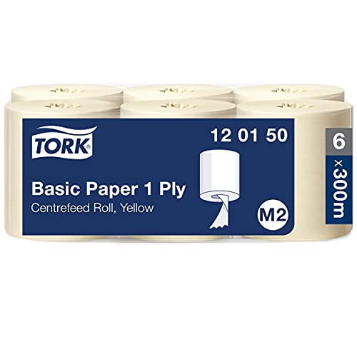 Tork 120150 Papel de secado básico Universal / Paños de papel de alimentación central compatibles con el sistema M2 / 6 x bobinas / 1 capa / Blanco