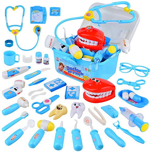 TR Turn Raise Juguetes de Médicos,38 Piezas Enfermera Médico Kit Parque Infantil para Niños,Juguetes Cumpleaños Regalos para 3 4 5 6 7 Niñas Ninos(Azul)