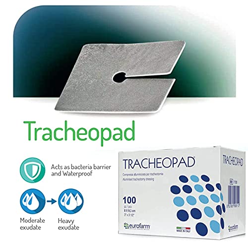 Tracheopad (cm 8 x cm 9,3) Apósito aluminizado de tela no tejida especialmente diseñado para su uso en traqueotomías, 100 unidades