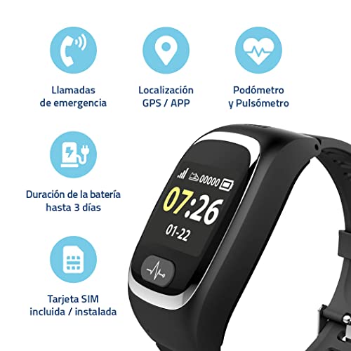 Tracmi Reloj B6 con botón de Llamada de Emergencia SOS - Localización GPS - Podómetro para Control de Actividad - Protección y Cuidado de Mayores, con Alzheimer o Demencia