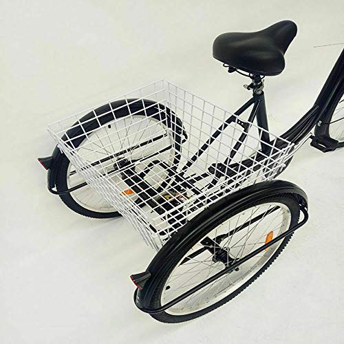 Triciclo para adultos de 24 pulgadas a 6 velocidades, bicicleta de pedal de 3 ruedas con cesta de gran capacidad y luz, para compras al aire libre, deportes de picnic (negro)