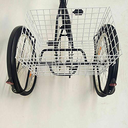 Triciclo para adultos de 24 pulgadas a 6 velocidades, bicicleta de pedal de 3 ruedas con cesta de gran capacidad y luz, para compras al aire libre, deportes de picnic (negro)