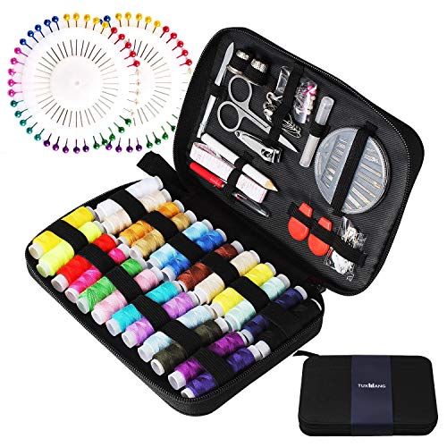 TUXWANG Kit de Costura con 130 Piezas Accesorios de Costura Premium con Funda de Transporte, 24 carretes de Hilo - 100 m de Gran tamaño, 1 Paquete de Agujas de Coser (Cuenta 30) costurero de Viaje