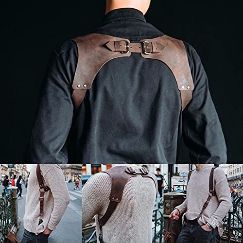 TZH Cinturón Trasero De Cuero De PU Medieval Steampunk Correas De Moda Retro Sling Renaissance Cosplay Jeans Ajustables Cinturón De Soporte para Hombres Colocación Diaria,Negro