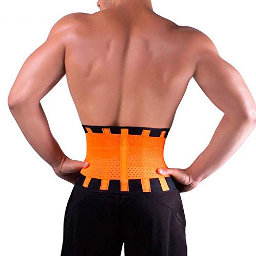 U/K Cinturón lumbar ajustable de neopreno con doble tracción, color naranja, tamaño XL, duradero y práctico.