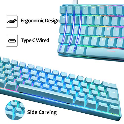 UK61 60% Teclado mecánico para Juegos Tipo C Cableado 61 Teclas Retroiluminación LED Teclado Impermeable USB Retroiluminación RGB Teclas Anti-Fantasma para computadora/PC/Laptop/Mac