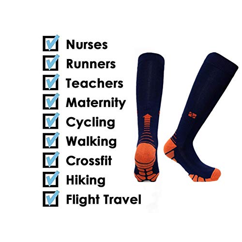 UKKD Calcetines Hombre 3 Pares De Medias De Compresión De 20-30 Mmhg Calcetines De Correr Deporte, Hombres, Mujeres Fútbol Ciclismo De Maratón,En Lugar De Naranja,Xxl