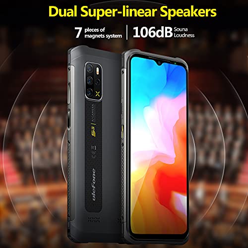 Ulefone Armor 12 Smartphones 5G, Teléfono Móvil 8GB + 128GB, 48MP + 16MP, 6.52 Pulgadas, MediaTek Dimensity 700, Batería de 5180mAh, Android 11 IP68, QI NFC FM Carga inalámbrica Negro