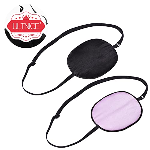 ULTNICE 2 piezas parche de ojo de seda Parches oculares elásticos Parches oculares para adultos Lazy Eye Amblyopia Strabismus