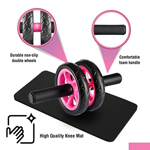 Ultrasport Wheel, Roller, AB Abdominal Aparato de Entrenamiento y Ayuda para Bajar de Peso, con Rueda Doble y Superficie de Apoyo para Las Rodillas, Unisex Adulto, Rosa, OS