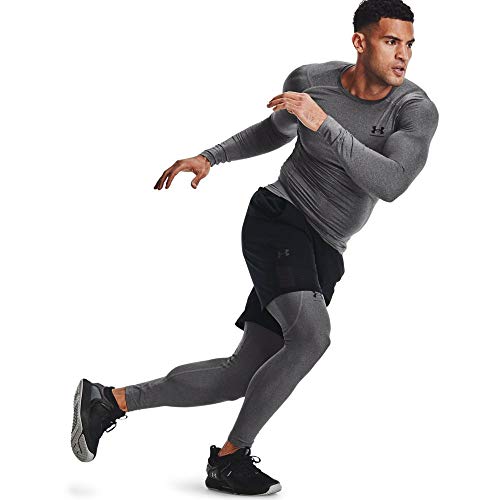 Under Armour UA HG Armour Leggings cómodo pantalón Largo, Hombre, Gris (Carbon Heather/Black), M