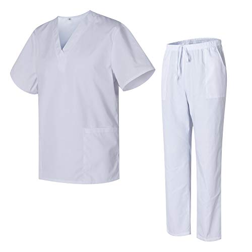 Uniformes Uno Médico Unisex con Casaca y Pantalones Sanitarios 301-501 - XL, Blanco,pecho(130 cm), cintura(130 cm)