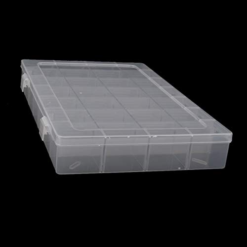 Uonlytech Caja de Almacenamiento de Joyas Transparente Organizador 28- Rejilla Anillos Ajustables Pendientes Soporte Contenedor Vitrina con Tapa para Cuentas Mini Joyería