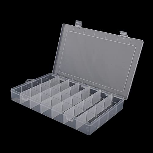 Uonlytech Caja de Almacenamiento de Joyas Transparente Organizador 28- Rejilla Anillos Ajustables Pendientes Soporte Contenedor Vitrina con Tapa para Cuentas Mini Joyería