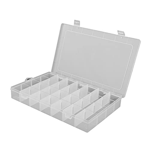 Uonlytech Caja de Almacenamiento de Joyas Transparente Organizador 28- Rejilla Anillos Ajustables Pendientes Soporte Contenedor Vitrina con Tapa para Cuentas Mini Joyería