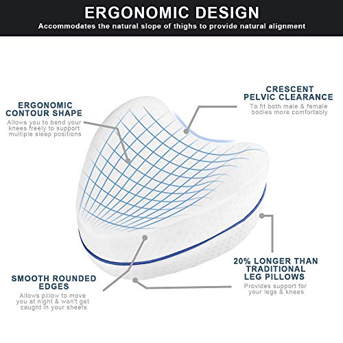 URAQT Almohada para Piernas Rodillas, Almohada Piernas para Dormir de Lado, Almohada de Espuma Viscoelástica para Rodillas, Alivia el Dolor de Espalda, Cadera y Articulacione para Dormir Mejor