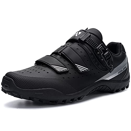 URDAR Zapatillas de Ciclismo MTB Hombre Bicicleta Calzado de Montaña Respirables Antideslizante Calzado Ciclismo(Negro,41 EU)