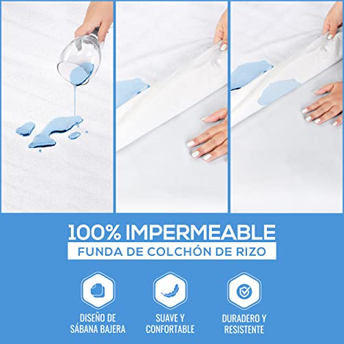 Utopia Bedding Impermeable Protector De Colchón 150 x 200 cm, Premium Funda De Colchón De Rizo 200 gsm, Transpirable, Elástico En Todo El Contorno