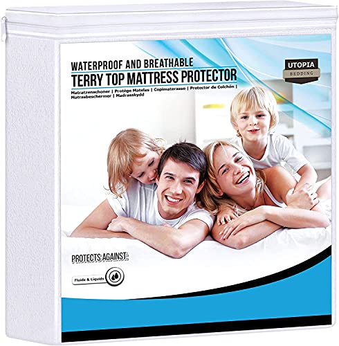 Utopia Bedding Impermeable Protector De Colchón 150 x 200 cm, Premium Funda De Colchón De Rizo 200 gsm, Transpirable, Elástico En Todo El Contorno