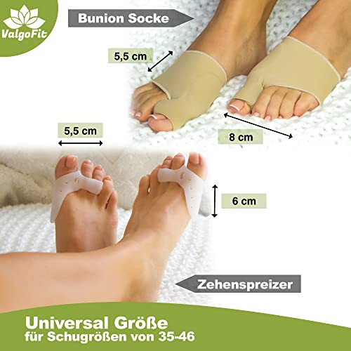 ValgoFit® Corrector de juanetes contra el Hallux Valgus – Separadores de dedos Alivio incl. banda de ejercicio gratuita -Férula Nocturno Velcro - Con garantía de satisfacción