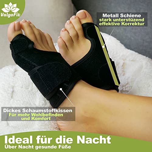 ValgoFit® Corrector de juanetes contra el Hallux Valgus – Separadores de dedos Alivio incl. banda de ejercicio gratuita -Férula Nocturno Velcro - Con garantía de satisfacción