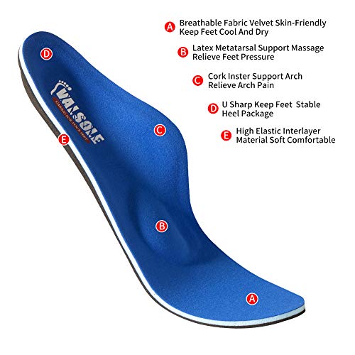 VALSOLE Plantillas Ortopédicas soportes de arco y talones la absorción de choque- para el dolor de talón, pie plano, Fascitis Plantar, dolor de rodilla y espalda (41-42 EU (270mm), blue-v7b)