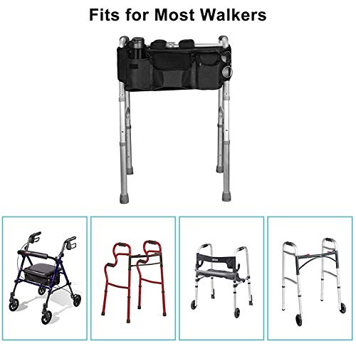 [Versión Revisada] SupreGear Walker Bag, Bolsa para Organizador Cesta Plegables para Cualquier Tipo Andador/Rollator/Silla de Ruedas, Gancho y Bucle Actualizado, Fácil Acceso Bolsillo Cremallera