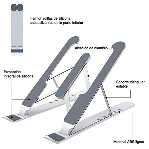 VersionTECH. Soporte Portátil Mesa 6 Ángulos Ajustables, Plástico ABS+silicona+aleación de aluminio, Soporte Ventilado Plegable, Laptop Stand, Ligero Soporte Mesa para Macbook DELL XPS, HP, PC 10-15.6