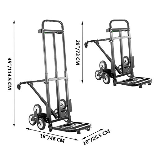 VEVOR Carro para Subir Escaleras Plegable 460 lbs (209 kg), Carretilla Mano 6 Ruedas de Goma para Escaleras, Carretilla Portátil para Escaleras con Mango de 1145-730 mm para Compras Almacenamiento