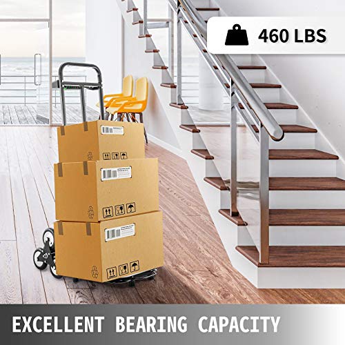 VEVOR Carro para Subir Escaleras Plegable 460 lbs (209 kg), Carretilla Mano 6 Ruedas de Goma para Escaleras, Carretilla Portátil para Escaleras con Mango de 1145-730 mm para Compras Almacenamiento