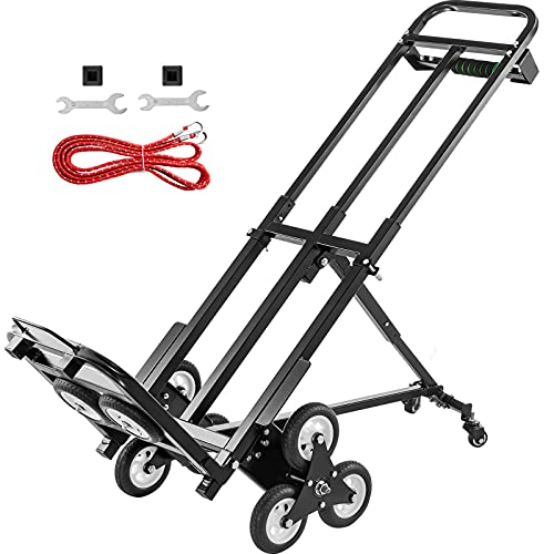 VEVOR Carro para Subir Escaleras Plegable 460 lbs (209 kg), Carretilla Mano 6 Ruedas de Goma para Escaleras, Carretilla Portátil para Escaleras con Mango de 1145-730 mm para Compras Almacenamiento